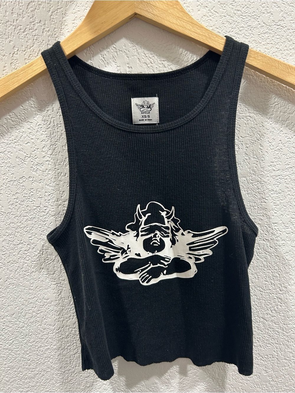 Boys Lie Black Tank Top with White Angel Graphic